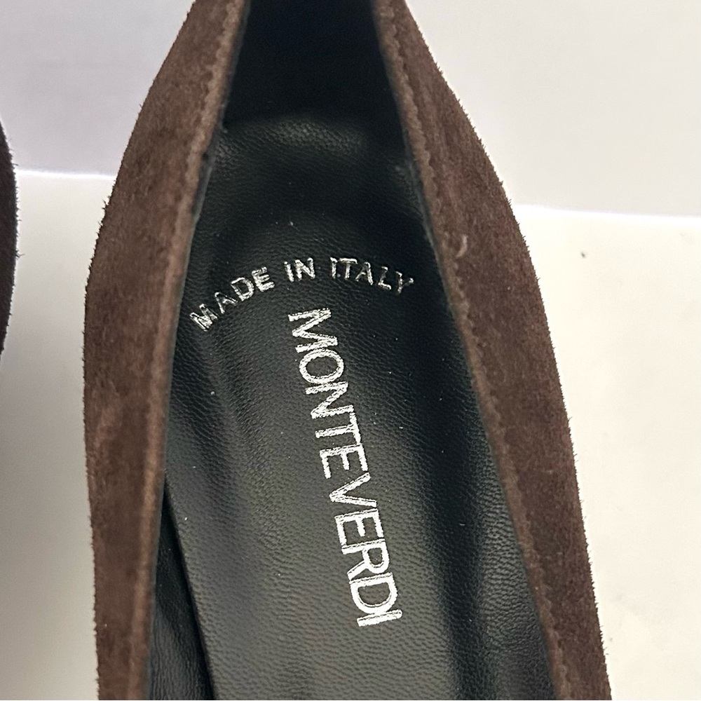 Brown Suede Pom Pom Ballet Flats Italy NEW Shoe Mini Wedge Fall Size EU 40 US 9 - Picture 2 of 10